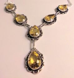 Stunning 925 Sterling Silver Victorian Style Citrine Necklace