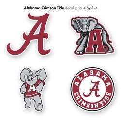 Alabama Crimson Tide Sticker Set of 4 pcs by 3 inches each NCAA College Die Cut Vinyl Helmet Car WIndow Laptop Case