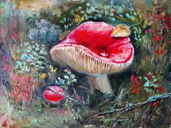 Mushrooms Painting Oil Original Art Landscape Artwork Canvas Art