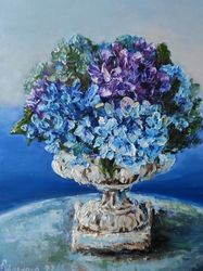 Hydrangea Flowers Painting Impressionism Original Art Oil Artwork Impasto