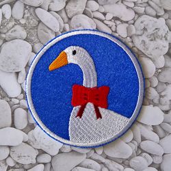 Goose patch Sew on or Hook and Loop Goose with a bow