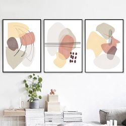 Abstract Triptych Neutral Wall Art 3 Piece Prints Abstract Painting Digital Prints Large Art Modern Pictures Beige Art