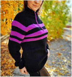 Hand knit turtleneck wool sweater for women , handmade sweater , womens clothing , free shipping