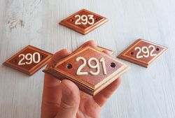 Retro address number sign 291 - vintage wooden rhomb door number plate