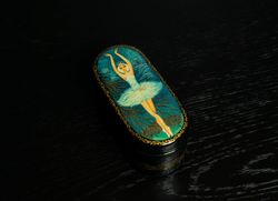 Ballerina lacquer box hand-painted Swan Lake ballet Kholui miniature art