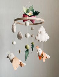 Gift for newborn baby mobile- Strawberries and birds nursery decor