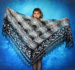Gray embroidered Orenburg Russian shawl, Hand knit cover up, Wool wrap, Handmade stole, Warm bridal cape, Kerchief,Scarf