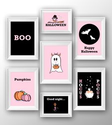 Halloween wall art Cute halloween print Decor cute ghost Pink halloween decor Halloween kids posters Printable download