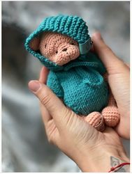 Crochet doll Bear with clothes, Soft toy for sleeping a newborn, a gift for a girl. Newborn props, baby room decor