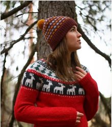 Icelandic Reindeer Sweater, Christmas Jumper for Reindeer Lovers, sweater family look, icelandic lopapeysa jumper