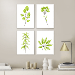 Set of 4 Botanical Print Set, digital art instant download, printable art, home decor, gallery wall, minimal art