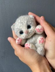 Knitted toy realistic gray kitten to order