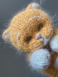 Knitted toy realistic yellow  kitten to order