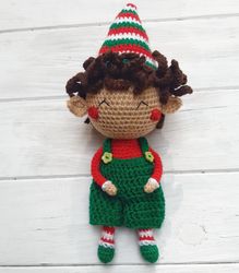 Hand Crochet Christmas Elf Stuffed Toys Dolls Ornament Home Decor Knit Amigurumi