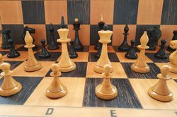 Wooden Russian chessmen set 1960s-1970s - old Soviet wooden chess pieces USSR