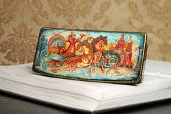 St Petersburg lacquer box winter sleigh hand-painted art Three horses