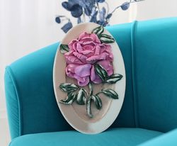 Rose, plaster flower, sculpture painting, textured wall art.