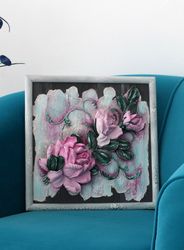 Roses painting, 3d sculpture art, palette knife painting, an original interior accent and a good gift idea.