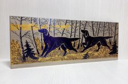Vintage Russian Painting Hunting dog Setter. Engraving on Steel