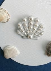 White seashell pearled brooch as gift for women or man