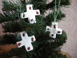 Set of 3. Christmas ornament cross. Merry Creepmas
