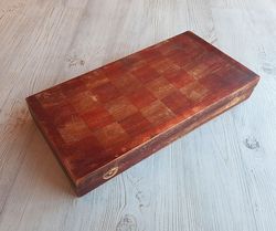 Wooden folding chess board vintage 1962 - 61 years old chess box USSR