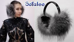Earmuffs silver fox genuine fur rim of real leather/ earphones winter/ Earmuffs women/ Unisex fur earmuffs by Sofalee.