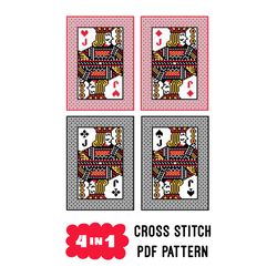 jacks playing cards. knave playing cards. 4 in 1 cross stitch pattern. pdf embroidery pattern.
