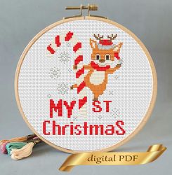 Christmas pattern pdf cross stitch, Easy embroidery  my 1st Christmas.