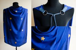Blue wizard cloak for larp or fantasy costume Tattered mage cape Dnd sorcerer cosplay Warlock clothes