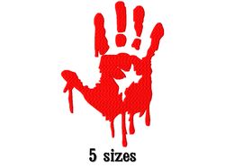 Halloween embroidery design in the form of a bloody hand. Embroidery machine design horror. Digital download