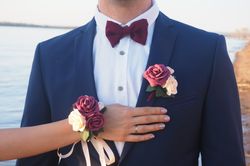 Burgundy corsage and boutonniere set. Prom corsage and boutonniere set. Wedding boutonniere. Bridesmaid corsage.