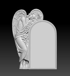 3D STL Model for CNC file Tombstone Angel with lilies on a stone