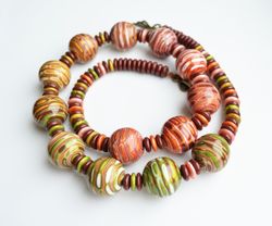 Brown colorful beaded necklace. Big bold necklace. Statement necklace. Handmade striped necklace.