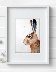 Original watercolor painting 8x11 inches hare animal art by Anne Gorywine