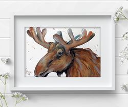 Original watercolor painting  8x11 inches moose animal art by Anne Gorywine