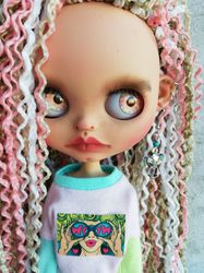 Blythe custom doll Leila with ears tan skintone pink blonde braids hair tbl ooak blythe doll birthday gift