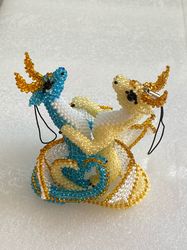 A loving pair of dragons made of Czech, high-quality beads! Keychain, souvenir, pendant, figurine, toy, gift!