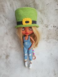 Blythe hat crochet green Saint  Patricks Day for custom blythe halloween clothes blythe outfit