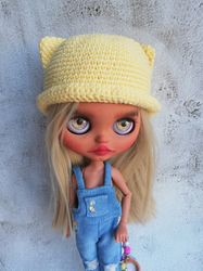 Blythe hat crochet yellow Cat for custom blythe doll clothes doll panama