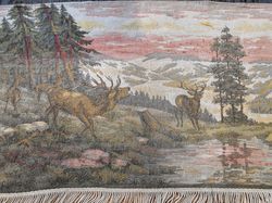 Vintage Gobelin wall Carpet Deer.Roe deer.Soviet Tapestry carpet