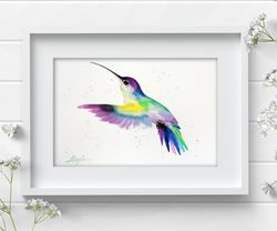 Original watercolor flying hummingbird painting 8x11 inches bird art by Anne Gorywine
