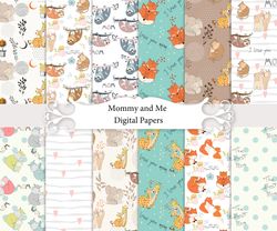 Mom and Baby Digital Papers, seamless patterns.