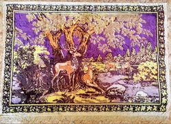 Soviet Plush Carpet Deer.Roe deer.Vintage Rug USSR.Antique carpet