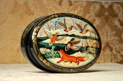 Hunting fox lacquer box lacquer collectible unique winter gift