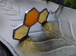 Honeycomb glass necklace, stained glass honeycomb, honey bee decor, bee art, honey bee jewelry, bee lover gift,
