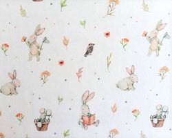 Digital Printed Bunny Fabric, Jercey Kids Fabric, Baby Clothes Fabric, Easter Fabric, Floral Fabric