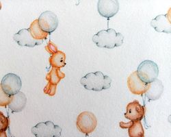 Digital Printed Bunny and Bear Fabric, Jercey Kids Fabric, Baby Clothes Fabric, Sweet Dreams Fabric
