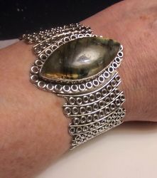 Stunning 925 Sterling Silver Edwardain Victorian Vintage Style Cuff Bracelet