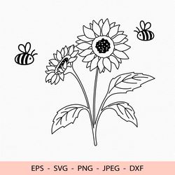 Cute Bee Sunflower Svg File for Cricut dxf for laser cut